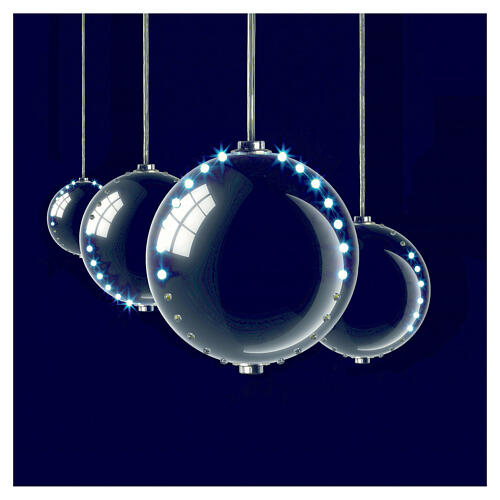 String of 4 silver Christmas balls, 96 LED ultra bright lights, snow effect, for indoor 1