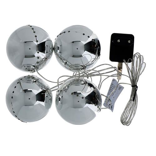 String of 4 silver Christmas balls, 96 LED ultra bright lights, snow effect, for indoor 2