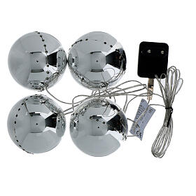 Chaîne 4 boules de Noël argent 96 LEDs ultra lumineux effet neige pour intérieur