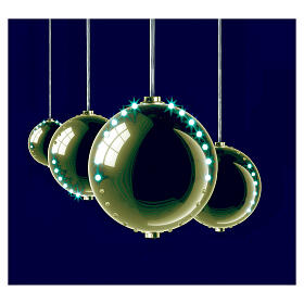 String of 4 golden Christmas balls, 96 LED ultra bright lights, snowfall effect, for indoor