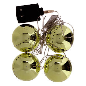 String of 4 golden Christmas balls, 96 LED ultra bright lights, snowfall effect, for indoor