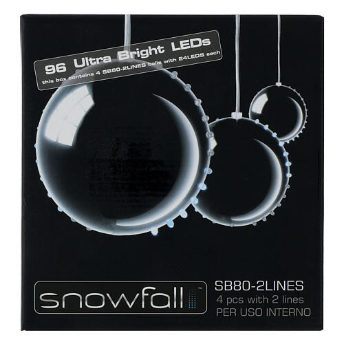 Set catena 4 sfere viola 96 LED ultra luminosi bianco freddo effetto neve uso interno 3