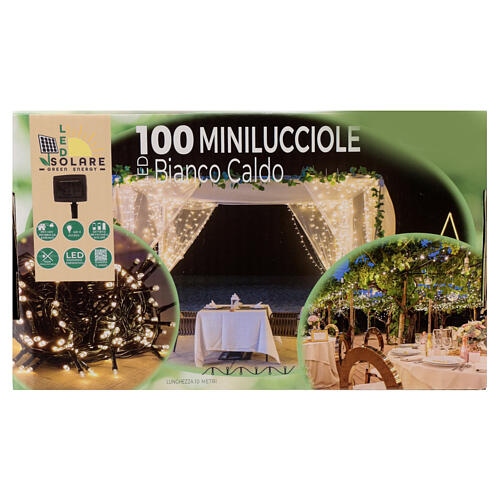 Catena 100 LED minilucciole bianco caldo pannello solare giochi luce 20 mt est 3