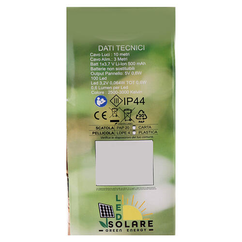 Catena 100 LED minilucciole bianco caldo pannello solare giochi luce 20 mt est 4