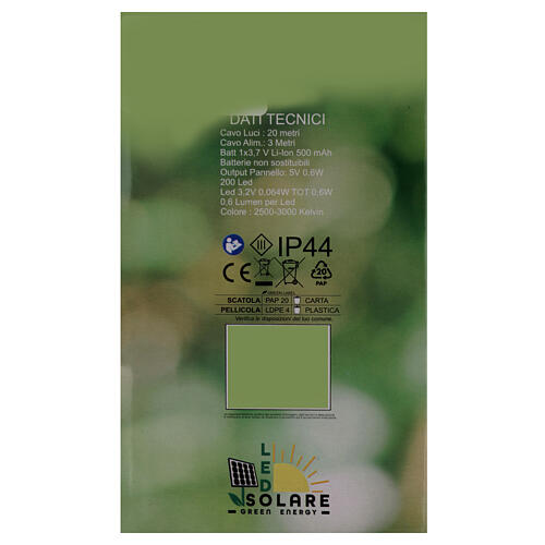 Lichterkette, solarbetrieben, 200 warmweiße LEDs, 20 m, Außenbereich 4