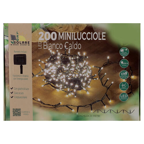 Łańcuch 200 mini światełek LED, ciepły biały, panel słoneczny, 20 m 3