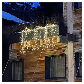 Cascada 200 maxi gotas LED blanco cálido panel solar h 2 m exterior