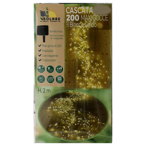 Cascada 200 maxi gotas LED blanco cálido panel solar h 2 m exterior 4