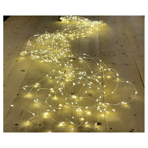 Cascata luminosa 450 maxi gocce LED bianco caldo pannello solare h 2,5 m 1
