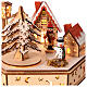 Wooden Christmas village of hexagonal shape with music box, snow and lights, 6x6x8 in s2