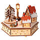 Wooden Christmas village of hexagonal shape with music box, snow and lights, 6x6x8 in s3