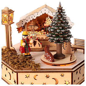 Christmas village hexagonal square wooden music box lights 15x15x20 cm