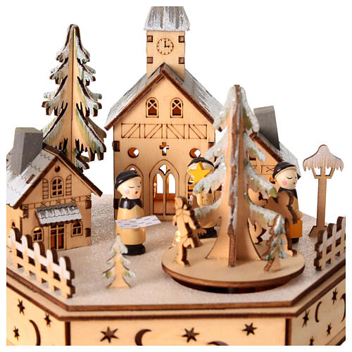 Pueblo Navidad iglesia coro carillón árbol movimiento 15x15x20 cm 2