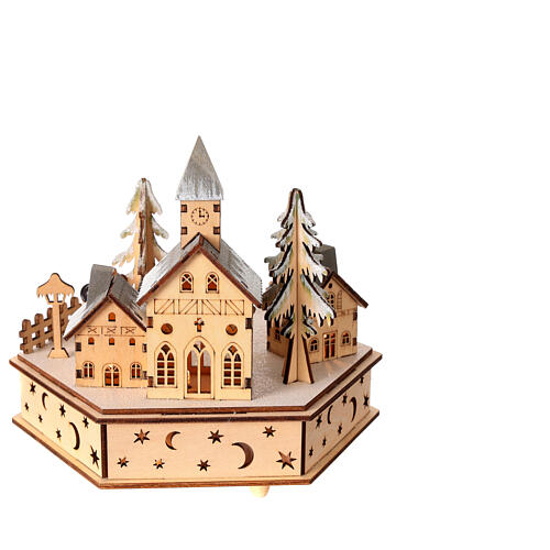 Pueblo Navidad iglesia coro carillón árbol movimiento 15x15x20 cm 5