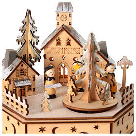 Christmas village church choir music box tree movement 15x15x20 cm