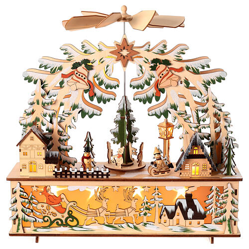 Villaggio natalizio legno bosco illuminato movimento eliche albero 40x40x10 cm 1