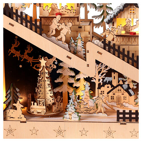 Christmas wooden village set: snowy slope with church, lights and motion, 12x18x4 in 2