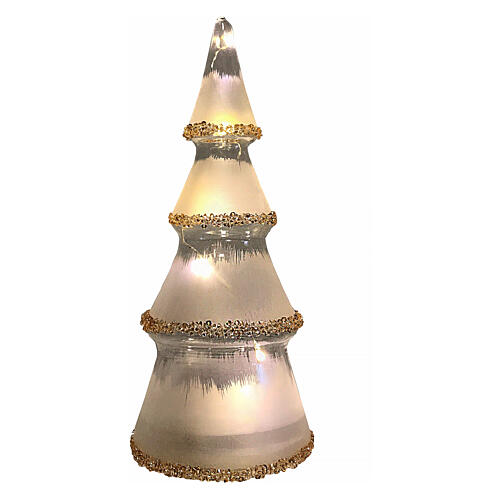 Christmas tree with warm white LEDs, 8 in, frosted glass with amber crystals 1