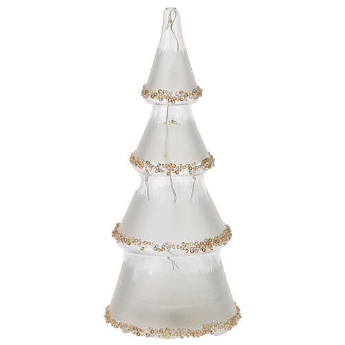 Christmas tree with warm white LEDs, 8 in, frosted glass with amber crystals 2