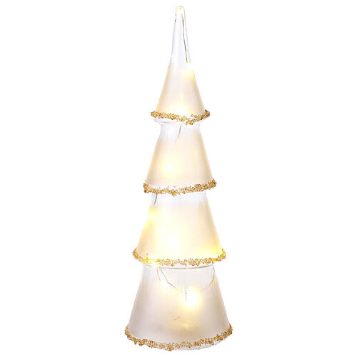 Albero vetro led bianco caldo 20 cm vetro satinato cristalli ambra 1