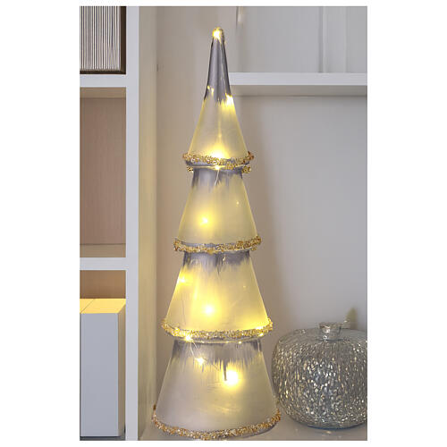 Albero vetro led bianco caldo 20 cm vetro satinato cristalli ambra 2