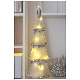 Decoración árbol vidrio 12 LED blanco cálido cristales ámbar 32 cm