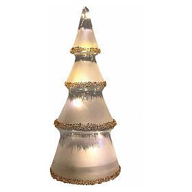 Decoro albero vetro 12 LED bianco caldo cristalli ambra 32 cm