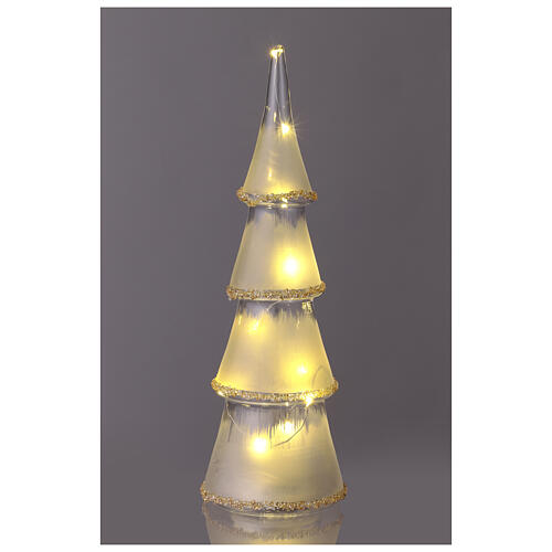 Decoro albero vetro 12 LED bianco caldo cristalli ambra 32 cm 3