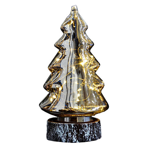 Albero vetro fumé 20 LED bianco caldo 30 cm uso interno 1
