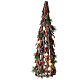 Crisscrossed wooden tree, h 24 in, 15 LED balls, berries and pinecones s1