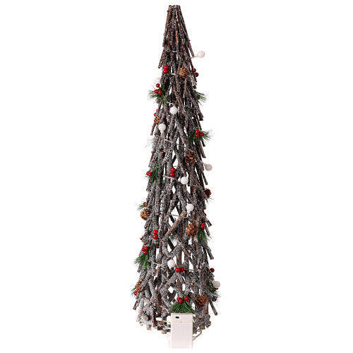 Tree of crisscrosses wood, h 32 in, 20 LED balls, berries and pinecones 4