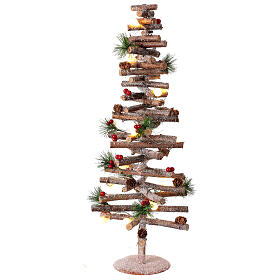 Weihnachtsbaum Spirale aus Holz – Höhe 70 cm, 15 LED-Kugeln, Beeren und Zapfen, nur für innen