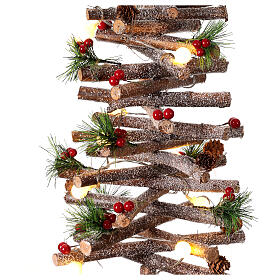 Weihnachtsbaum Spirale aus Holz – Höhe 70 cm, 15 LED-Kugeln, Beeren und Zapfen, nur für innen