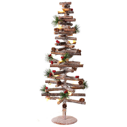 Spiral tree, glittery wood with pinecones and berries, 15 warm white LEDs, 28 in 1