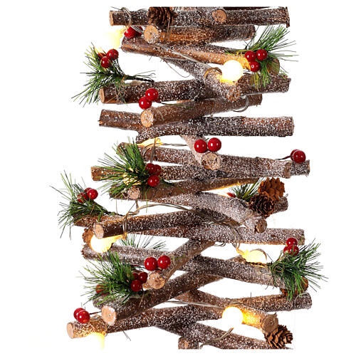 Spiral tree, glittery wood with pinecones and berries, 15 warm white LEDs, 28 in 2