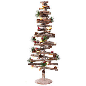 Sapin spirale paillettes 15 LEDs blanc chaud 70 cm baies pommes de pin