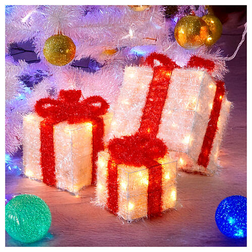 Set of 3 LED Christmas presents, warm white lights, indoor decoration 1