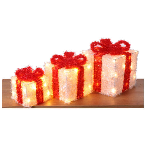 Décorations lumineuses 3 paquets cadeaux blanc chaud LED pour intérieur 3