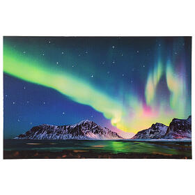 Multicoloured illuminated canvas with Northern lights, 10 LEDs, for indoor