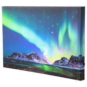 Multicoloured illuminated canvas with Northern lights, 10 LEDs, for indoor