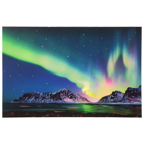 Multicoloured illuminated canvas with Northern lights, 10 LEDs, for indoor 1