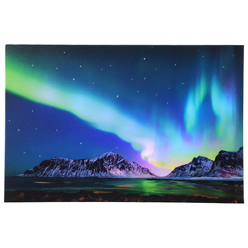 Multicoloured illuminated canvas with Northern lights, 10 LEDs, for indoor 3