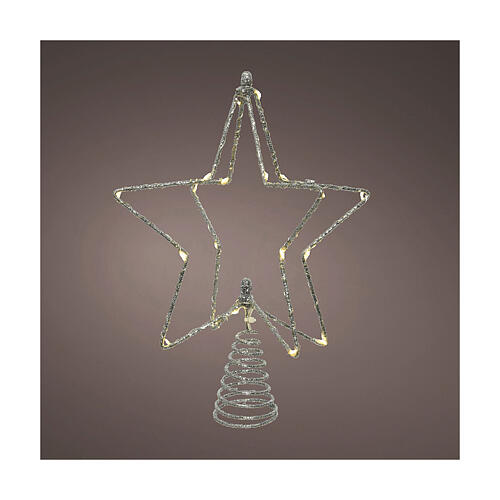 Silver star-shaped Christmas tree topper with 20 LEDs, 10x8 in 1