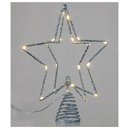 Silver star-shaped Christmas tree topper with 20 LEDs, 10x8 in 3