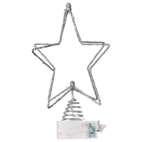 Silver star-shaped Christmas tree topper with 20 LEDs, 10x8 in 6