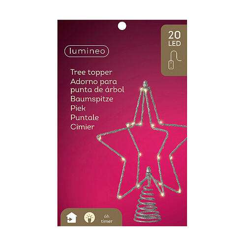 Ponta árvore Natal 25x20 cm branco quente estrela luzes LED 4