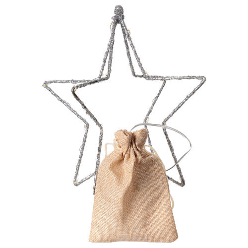 Ponta árvore Natal 25x20 cm branco quente estrela luzes LED 5