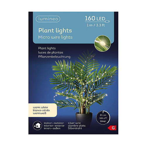 Cortina de luzes para plantas 160 microLEDs interior exterior fio prata 100 cm 5