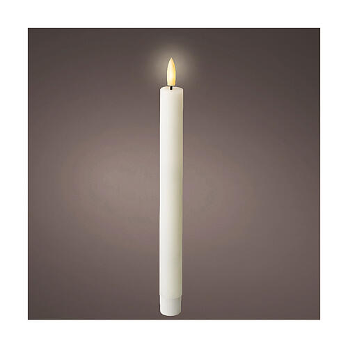 Set of 2 white LED candles with wax wick, h 10 in, for indoor candlestick 1