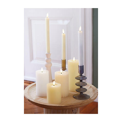 Set of 2 white LED candles with wax wick, h 10 in, for indoor candlestick 2